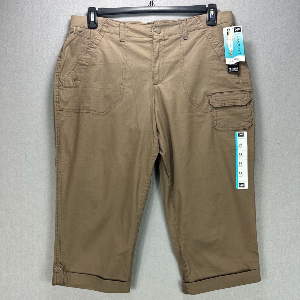 NWT Lee Capris Women's 14 Petite Brown Relaxed Fit Stretch
